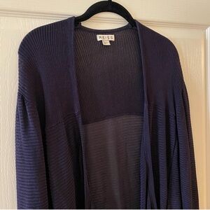 REISS Dark Blue Viscose Ribbed Bat Sleeve Sweater Cardigan - XS